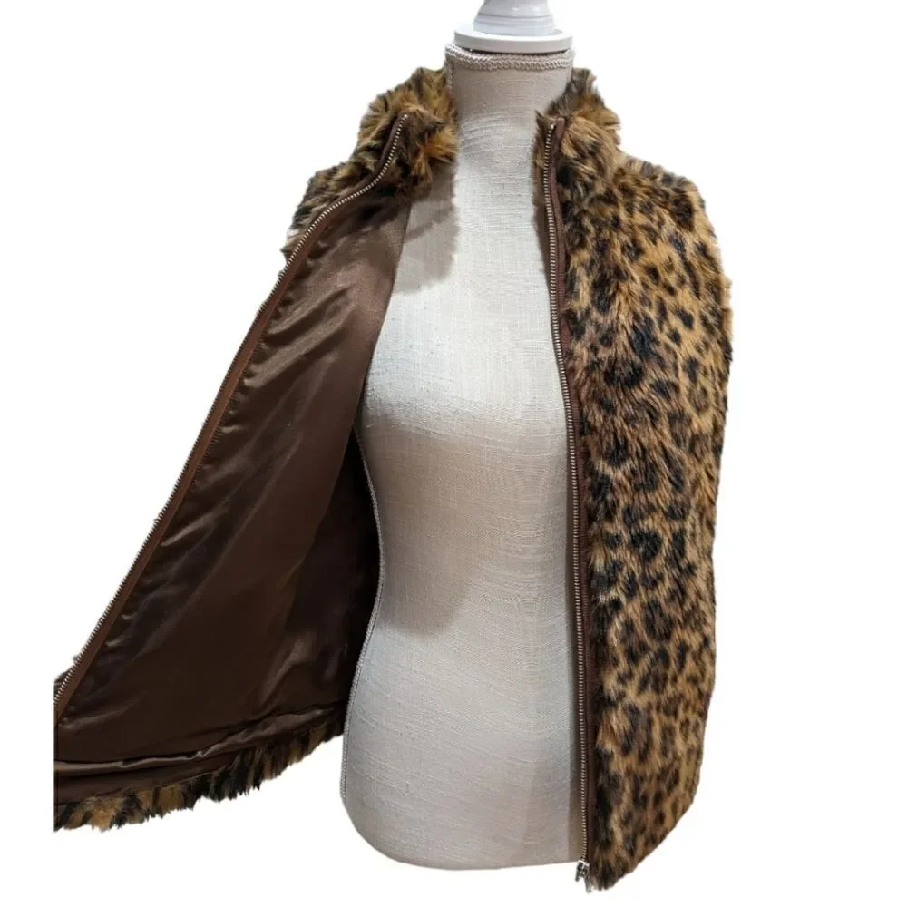 J.Crew Women's Faux-Fur Leopard Vest Zip up Style G9519 Size XXS
